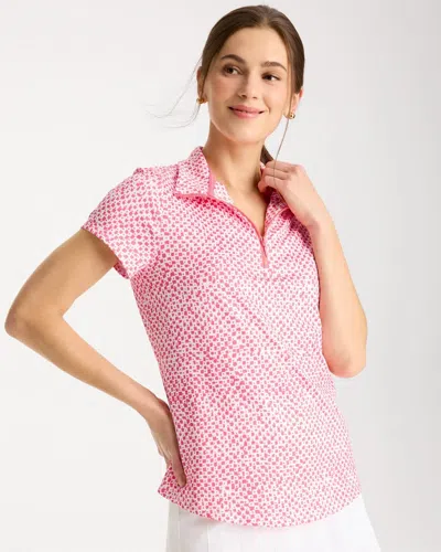 Chico's Geo Half Zip Polo In Calypso Coral In Orange