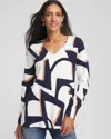 Chico's Geo Intarsia V-neck Tunic In Blue In Multi