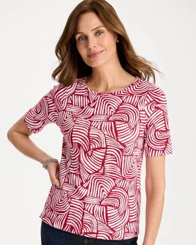 Chico's Geo Pima Elbow Sleeve Tee In Cherry Lush In Multi