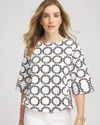 Chico's Geo Print Boatneck Bubble-hem Top In White In Sand