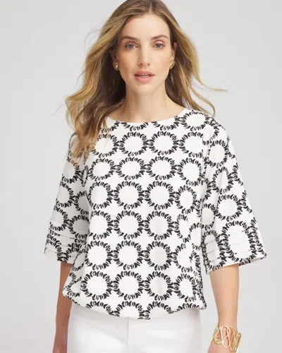 Chico's Geo Print Boatneck Bubble-hem Top In White In Sand