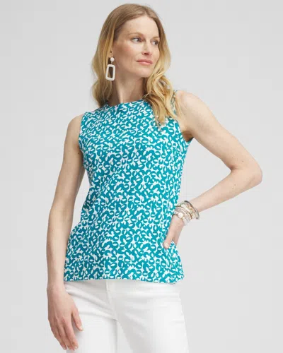 Chico's Geo Print Button Detail Tank Top In Peacock Blue Size 8/10 |