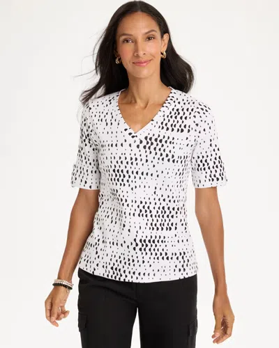 Chico's Geo Print Pima V-neck Tee In Black
