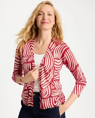 Chico's Geo Summer Romance Cardigan Sweater In Cherry Lush In Multi