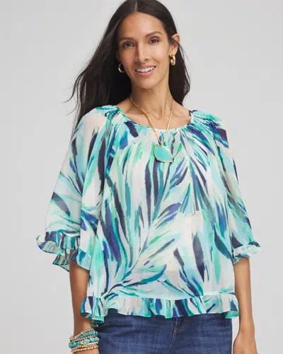 Chico's Georgette Batwing Blouse In Blue In Green