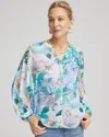 Chico's Georgette Billow Sleeved Blouse In Blue