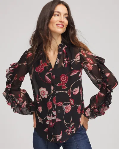 Chico's Georgette Celtic Blooms Blouse In Black