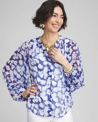 Chico's Georgette Floral Blouse In Blue Size 12/14 |  In Blue Casa