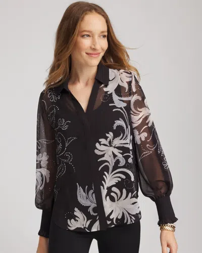 Chico's Georgette Flow Print Blouse In Black