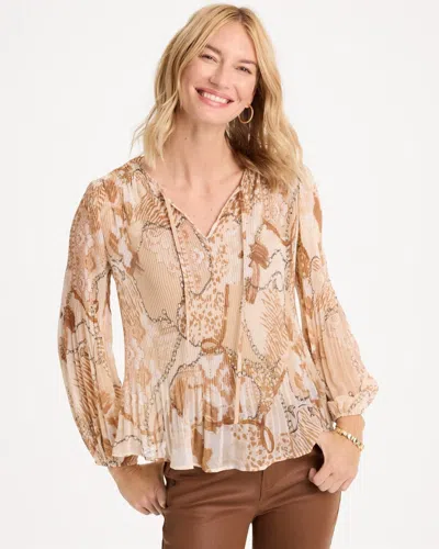 Chico's Georgette Pleated Popover Blouse In Toffee Tan