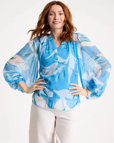 Chico's Georgette Printed Blouse In Blue Tide