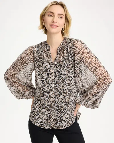 Chico's Georgette Printed Squares Blouse In Black