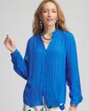 Chico's Georgette Ruffle-neck Blouse In Turkish Sea Size 12/14 |  In Turkish Sea