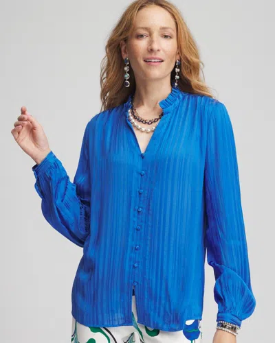 Chico's Georgette Ruffle-neck Blouse In Turkish Sea Size 12/14 |