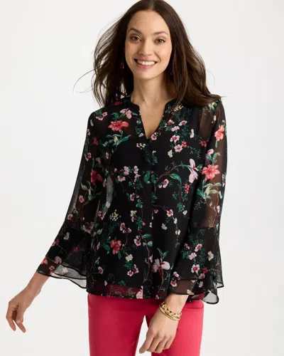 Chico's Georgette Ruffled Cuff Blouse In Black