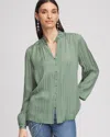 Chico's Georgette Ruffle-neck Blouse In Green Size 16/18 |  In Mineral Green