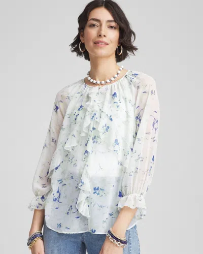 Chico's Georgette Sheer Ruffle Blouse In Blue Size 20/22 |  In Blue Pearl