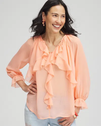 Chico's Georgette Sheer Ruffle Blouse In Coral Blossom Size 16/18 |