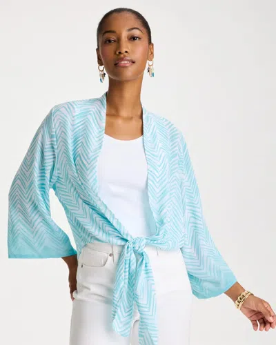 Chico's Georgette Tie-front Chevron Kimono In Bondi Blue