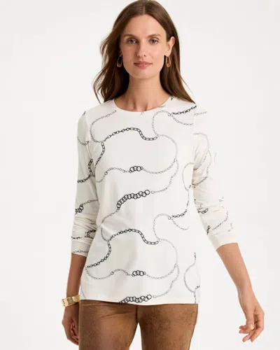 Chico's Gilded Touch Of Cool Layering Tee In White In Ecru