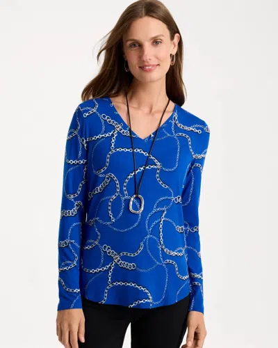 Chico's Gilded Touch Of Cool V-neck Layering Tee In Planetary Blue