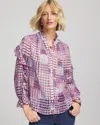 Chico's Gingham-print Georgette Blouse In Gooseberry In Purple