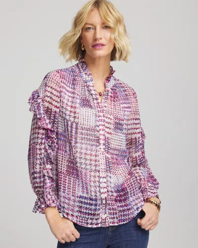 Chico's Gingham-print Georgette Blouse In Gooseberry In Purple