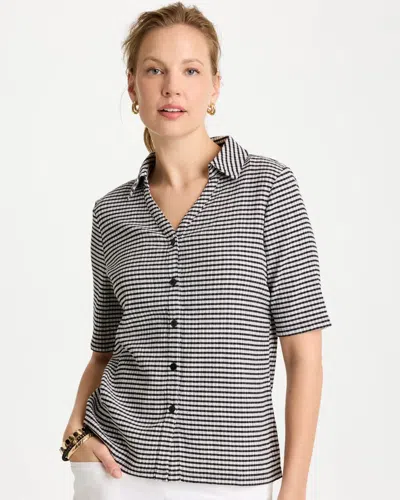 Chico's Gingham Textured Camp Tee In Black