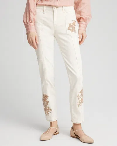 Chico's Girlfriend Ankle Utility Jeans In White Size 10 |  In Sea Salt