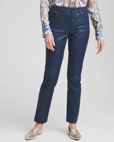 Chico's Girlfriend Coated Ankle Jeans In Adriatic Blue Size 18 |