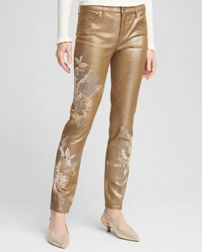 Chico's Girlfriend Coated Ankle Jeans In Brown Size 14 |  In Burnished Gold