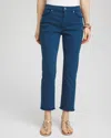 Chico's Girlfriend Frayed Cropped Jeans In Blue Size 14 |  In Seaport Blue