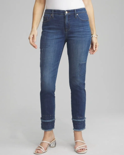 Chico's Girlfriend Double Fray Ankle Jeans In Medium Wash Denim Size 14p Petite |
