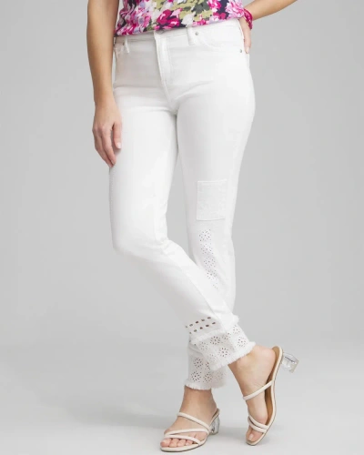 Chico's Girlfriend Double Fray Ankle Jeans In White Size 18 |