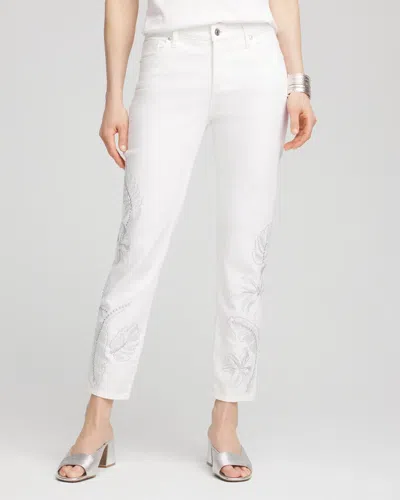 Chico's Girlfriend Embellished Cropped Jeans In White