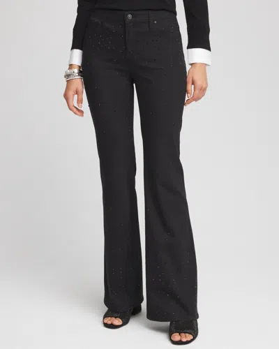 Chico's Girlfriend Embellished Flare Jeans In Black Size 18 |