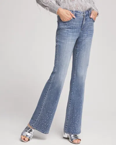 Chico's Girlfriend Embellished Flare Jeans In Light Wash Denim Size 16 |