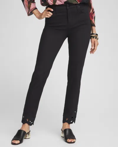 Chico's Girlfriend Floral Cutout Ankle Jeans In Black Size 16 |