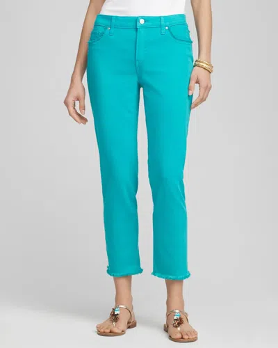Chico's Girlfriend Frayed Cropped Jeans In Blue In Green