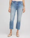 Chico's Girlfriend Frayed Cropped Jeans In Pashmina Indigo Size 16/18 |  In Pashmina Indigo