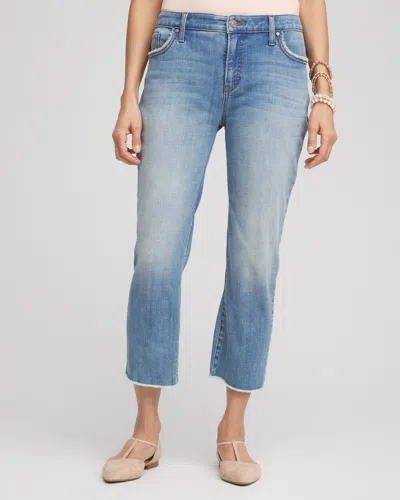 Chico's Girlfriend Frayed Cropped Jeans In Pashmina Indigo Size 16/18 |