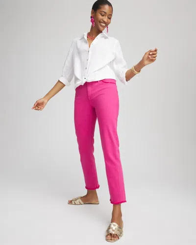 Chico's Girlfriend Frayed Cropped Jeans In Pink