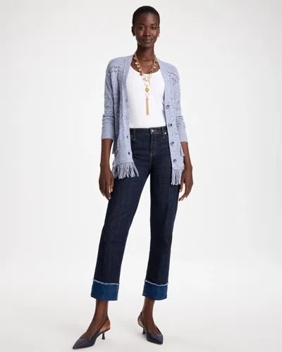 Chico's Girlfriend Frayed High-rise Jeans In Cara Indigo