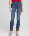 Chico's Girlfriend Sequin Cuff Ankle Jeans In Winter Sky Indigo Size 14 |  In Winter Sky Indigo
