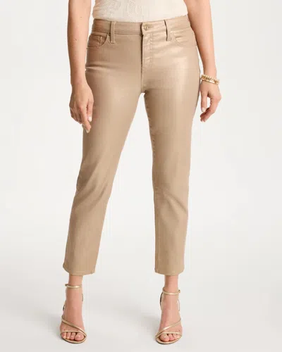 Chico's Girlfriend Slim Coated Crop Jeans In Gold Foil Coated In Brown