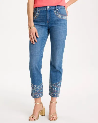 Chico's Girlfriend Slim Embellished Crop Jeans In Freya Indigo In Black