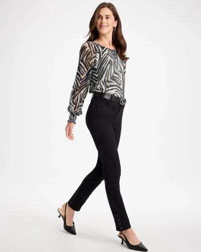 Chico's Girlfriend Slim Faux Leather Hem Ankle Jeans In Black