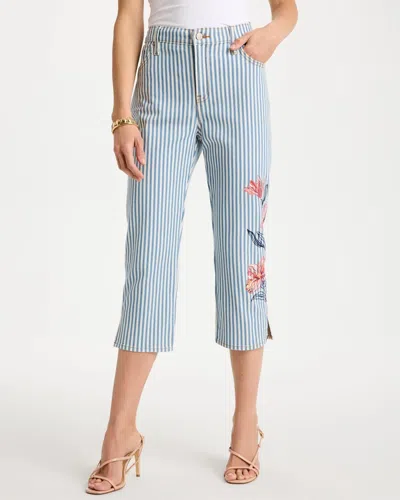 Chico's Girlfriend Slim Striped Capri Jeans In Blue Stripe