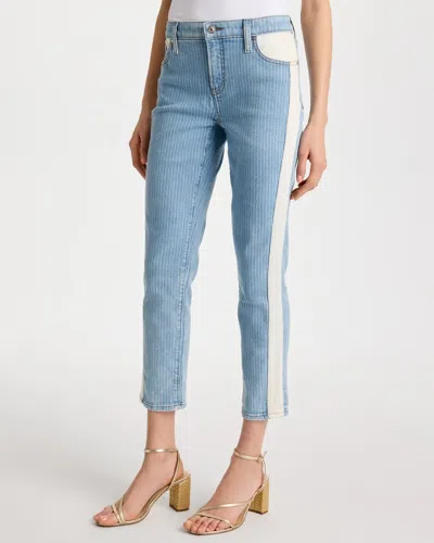 Chico's Girlfriend Ticking Stripe Crop Jeans In Blue In Purple