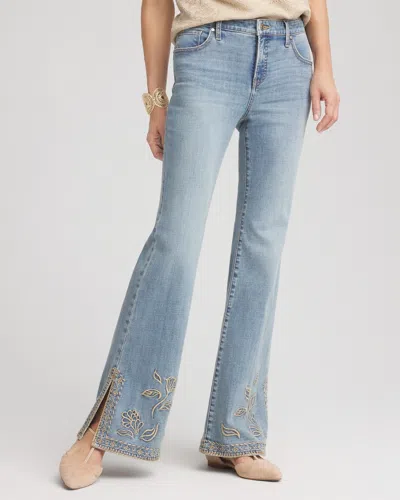 Chico's Girlfriend Whipstitch Flare Jeans In Dark Wash Denim